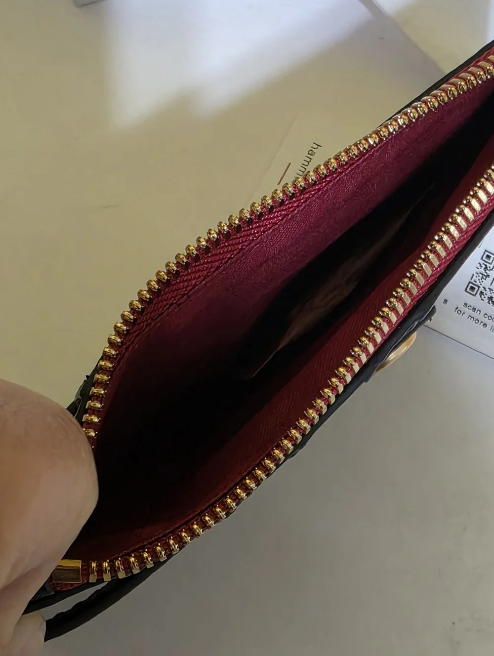Hammitt Black Leather Card Wallet with Red Zipper and Gold Hardware - Picture 4 of 4